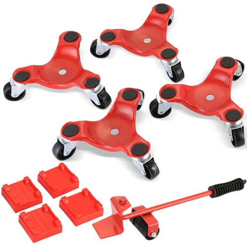 DASBET Steel Tri-Dolly Set 6-Inch Furniture Mover Dolly Lifer with 360°Swivel Wheels 3-Wheel Furniture Moving Rollers, 200 lbs Capacity Furniture Lift Mover Tool Set for Appliances, Sofa, Cabinet