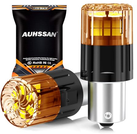 AUHSSAN BAU15S PY21W Bombilla LED, 500% Super Brillante Ámbar 2835 18SMD para la Bombillas de Señal de Giro, Luces de Aparcamiento, Luz de Cola/Freno, Bombilla Parpadeo (2Piezas)