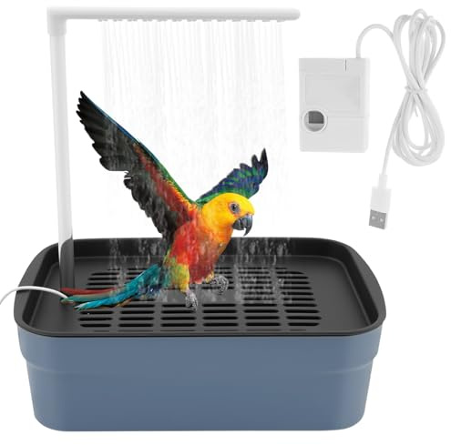 Eyoulife Vasca da bagno automatica per pappagalli con di circolazione dell'acqua, pappagalli ondulati doccia vasca da bagno facile da montare, doccia per uccelli per pappagalli