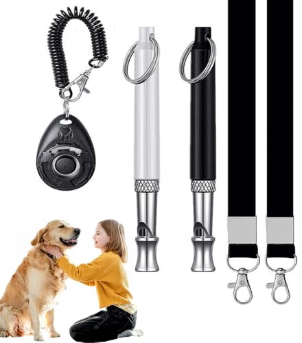 XFSRG 2 Pack Hundepfeife Gegen Bellen Mit Klicker & 1 Lanyard professionelle Ultraschall-Hundepfeifen Verstellbare Hundepfeife Gegen Bellen Für Training Alltag Ihrer Hunde