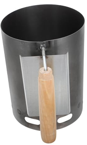 DINHEAROM Anzündkamin mit Holzgriff aus Eisen und Hitzeschutz für Grillen | Schneller Start, Effiziente Zündung, Leicht zu Tragen, für Outdoor Aktivitäten und Bbq, Weiße Ausführung