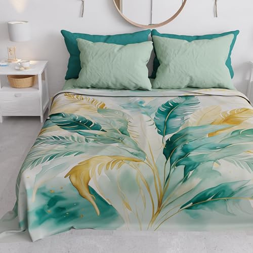 PETTI Artigiani Italiani - Telo Arredo Copridivano Copritutto in Microfibra 260x270 cm, Fantasia Palma Ottanio | Multiuso per Divani, Copriletto e Copritavolo | Telo Protettivo Lavabile