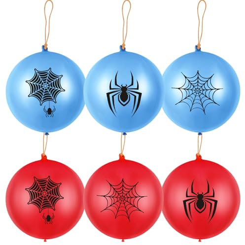 DazzJoy 6 Stück Spider Punch Luftballons Groß, XXL Luftballon Spidey, Große Luftballons Spinnen, 18 Zoll/45 cm Spider Perforierte Ballons mit Elastischen Band, Spidey Robuste Riesen Punch Luftballon