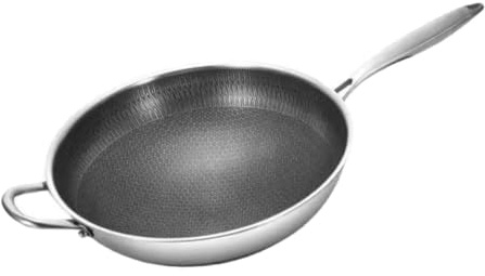 POPETPOP Wok De Acero Inoxidable 32 Cm Sartén De Panal Antiadherente Doble Asa Para Estufa De Gas Uso Doméstico Sartén Sin Revestimiento Fácil De Limpiar