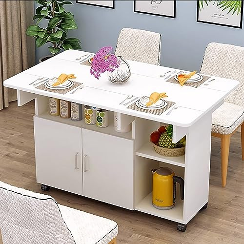 Tavolo da pranzo pieghevole salvaspazio con ruote, mobile e ripiano aperto, per lavoro, studio e sala da pranzo, 100 cm, perfetto per piccoli spazi