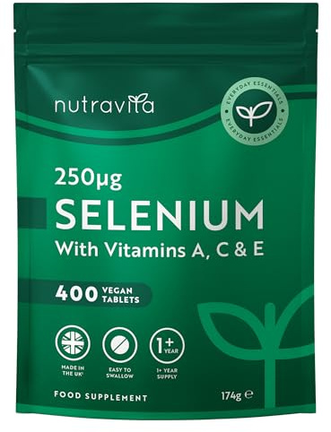 Nutravita Selenium Supplements 250mcg ACE with Vitamin A C & E - 400 Vegan Tablets (1+ Year Supply) - Support Normal Function of Immune System & Thyroid - Support Hair, Skin & Nails - Made in The UK