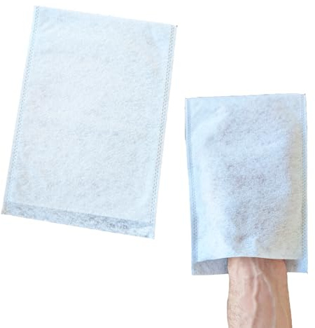 50 guantes de baño Molton blancos, 15 x 22 cm, 50 unidades, guantes de cuidado suaves de muletón de 60 g/m², guantes de lavado desechables respetuosos con la piel para bebés, personas mayores y