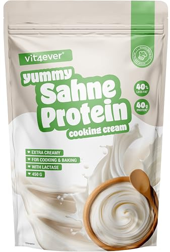 vit4ever Yummy Crema Proteica - Polvo 450 g - Para Cocinar y Hornear | Proteína de Suero - Rico en Proteínas - Menos Grasa que la Nata - Sin Azúcares Añadidos - Ideal para Realzar Platos Calientes