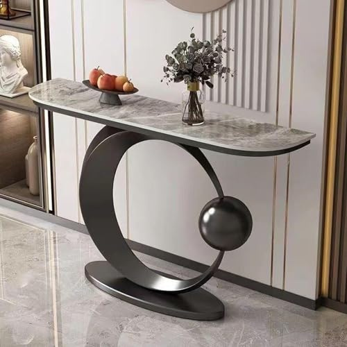 Consolle per divano a mezzaluna, tavolino contemporaneo con base in metallo e angoli arrotondati, capacità di carico 200, ideale per ingresso