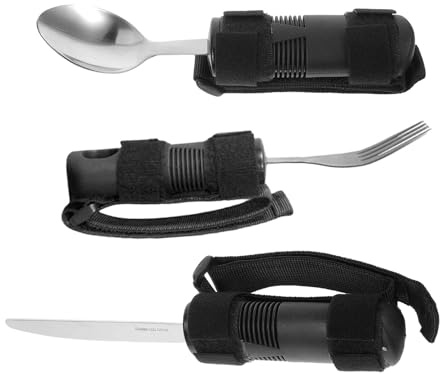DECORNIJIA Couverts Anti-Tremblements pour Personnes Âgées – Ensemble 3 Pièces Manches Larges Ergonomiques en Plastique Cuillère Fourchette et Couteau Adaptés pour Rééducation et Autonomie
