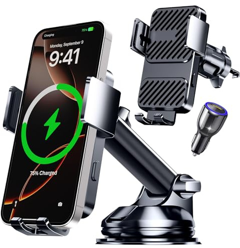 Guceful 3 in 1 Wireless Car Charger, Phone Holders for Your Car 15W Fast Charging Auto Clamping, Car Phone Mount for iPhone 17 16 15 14 13 Mini Pro Max XR, Samsung Galaxy S25 Ultra S24 S23 S22 S21