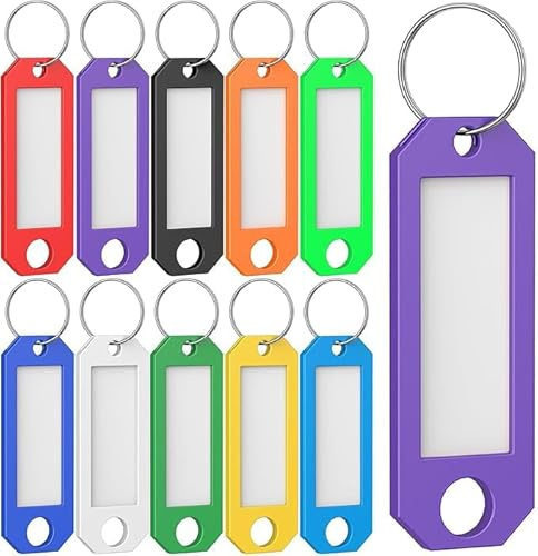 Uniclife 10 st nyckeletiketter, 10 färgnyckeltaggar med etiketter, nyckeletiketter för nyckelring, plastnyckelidentifierare med delad ring, tom nyckelring taggar för hus, kontor och skola, 5,8 x 2 cm