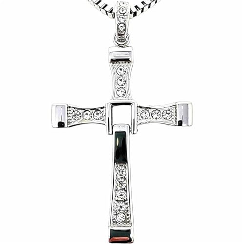 FULISONG Collana con pendente a croce in argento sterling for uomo e donna | Ispirato da Fast and Furious di Vin Diesel | Catena a scatola(GIRL(16G),50CM)