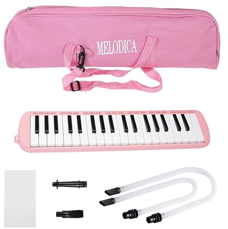 FILFEEL Melodica-Musikinstrumentenset mit 37 Tasten, Weichen Blasrohren und Tragetasche für Anfänger und Erwachsene, Ideale Musikliebhaber (PINK)