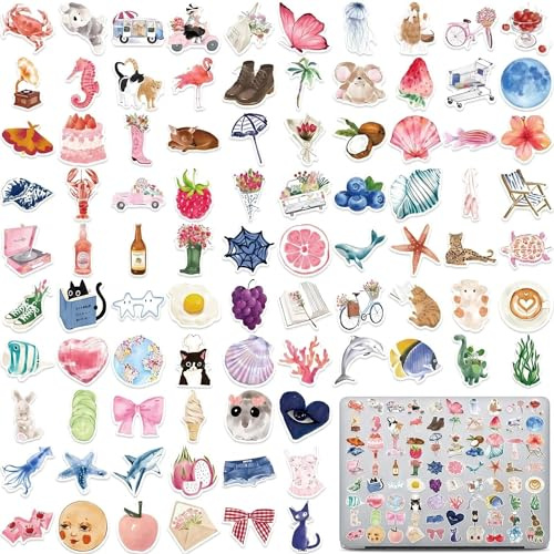 FeiatPogra 100 Pack Aesthetic Vinyl Stickers - Waterproof Cute Stickers for Adults, Laptop Stickers Journal Stickers Scrapbook Stickers for Phone & Water Bottle，Suitcase Stickers，Small Stickers