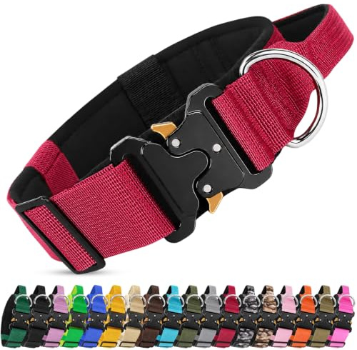 Olcyren Taktisches Hundehalsband, Breites Verstellbare Nylon Halsband Hund mit Kontrollgriff, Weich Gepolstert Hundehalsband, Dog Collar mit Metallschnalle für Mittlere Große Hunde (Rot, M)
