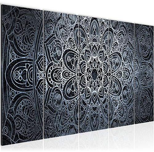 Runa Art Wandbild XXL Mandala Abstrakt Wohnzimmer Schlafzimmer 200 x 80 cm Schwarz Weiss Grau 5 Teilig - Made in Germany - 109455c