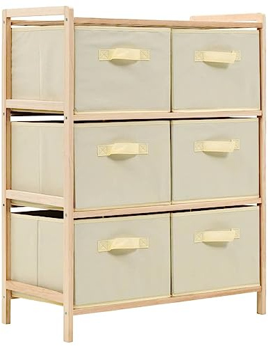vidaXL Korb-Kommode mit 6 Stoffkörben Zedernholz Beige