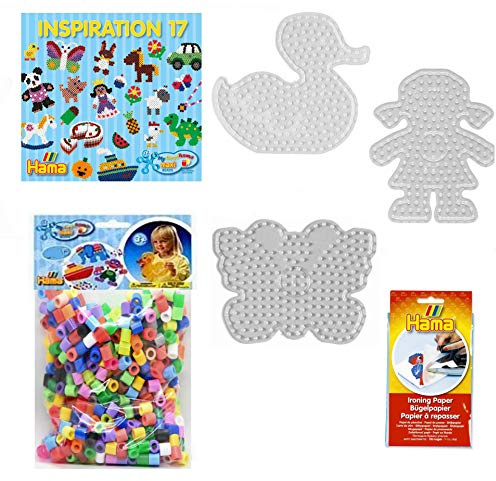 My First Hama Maxi Bügelperlen Starterset 3 - (3 Stiftplatten,600 Perlen,Vorlagenheft,Bügelpapier)