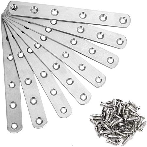 8Pcs Piastre Staffa Piatta Forata 160mmx20mm Piastre di Giunzione per Riparazione, In Acciaio INOX, per Fissaggio Mensola Supporto Mobili con 48 viti incluse