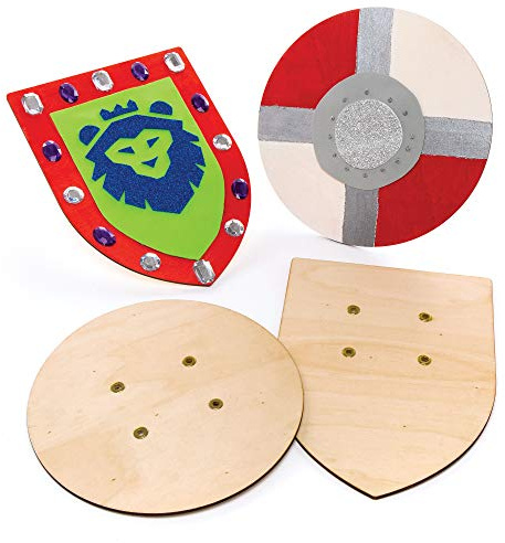 Baker Ross AW654 Holzschild, Schild mit elastischem Griff, perfektes Zubehör für Kinder zum Dekorieren und Tragen mit Ritterkostüm, 2 Stück