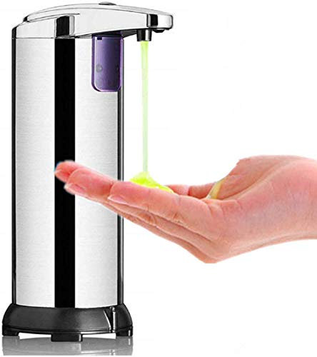 HJRUIUA Automatic Hand Motion Liquid Electric Soap Dispenser, IR Sensor, 250ML Polished High-Grade Stainless Steel, Adjustable Soap DispensingVolume, for Bathroom, Kitchen, Office, Hotel, Silver