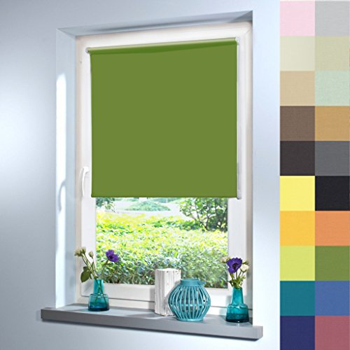 Sun World Tageslicht Rollo nach Maß, Blickdicht, hochqualitative Wertarbeit, alle Größen, für Fenster und Türen, Rollo nach Maß, Klemmfix ohne Bohren (220cm Höhe x 40cm Breite/Grün)