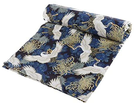 chiwanji Tessuto per Cucire in Cotone Kimono Giapponese Stampato Trapuntato Vestiti per Metro 150x100cm per Borse, Biancheria da Letto, Cuscini, Tovaglia, Cost - Crisantemo Blu