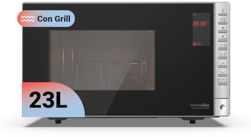 UNIVERSALBLUE Microondas 20 Litros Acero Inoxidable | Microondas Inox con Grill 1000W | Integrable 5 Niveles Funcionamiento | Temporizador| Control Electrónico