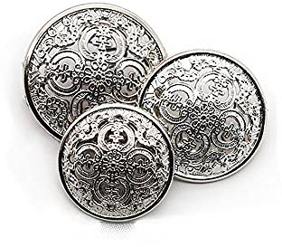 5 Pcs Hollow Metal Button Black Sliver Gold Buttons Round Decorative Button for Clothes Sewing Accessories (White Nickle, 20mm)