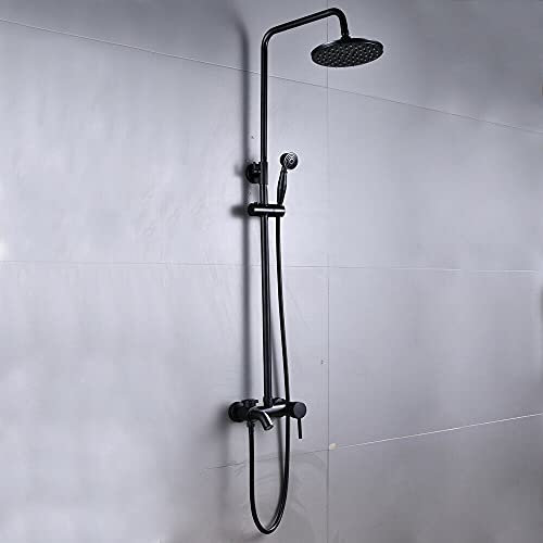 DiLiBee Duschsystem, Edelstahl Wandmontage Duscharmatur Set, Duschsäule, Handbrause und Kopfbrause, Höhenverstellbares Duschset 80-120cm für Badezimmer Schwarz Matt