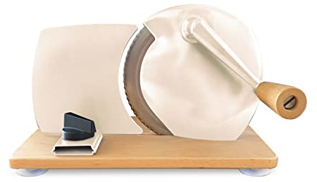 Jupiter Robot da cucina manuale retrò affettatrice per pane con manovella e piastra in legno, crema 305002