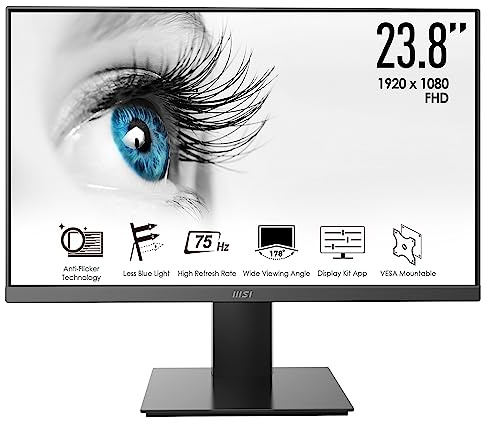 msi Pro MP241X 24 Full HD 1080p Display, 75Hz Refresh Rate, Anti-Glare Display, Less Blue Light, VESA, HDMI and VGA Mount