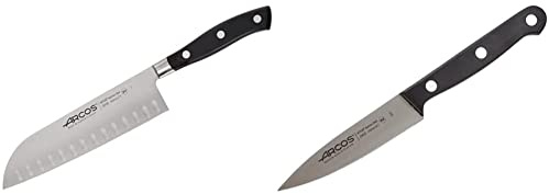 Arcos Séries Riviera - Couteau Santoku - Lame Acier Inoxydable Forgé Nitrum 180 mm - Noir & Séries Universal - Couteau du Chef Couteau à Découper - Lame Acier Inoxydable Nitrum 100 mm - Couleur Noir