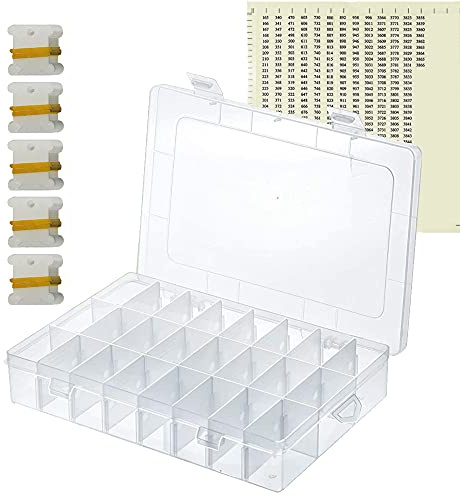 ericotry Stickgarn-Organizer-Box, 24 verstellbare Raster mit 50 Kunststoff-Spulen und 552 Zahlenaufklebern für Kreuzstich und Nähgarn, Basteln, Nähen, Aufbewahrung