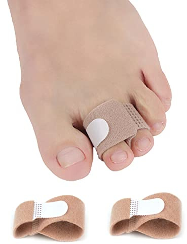 Hammer Toe Straightener, Hammer Toe Splints, Toe Cushioned Bandages for Correcting Hammer Toes, Broken Toes, Crooked Toes & Overlapping Toes - PEDIMEND (2PCS, Beige)