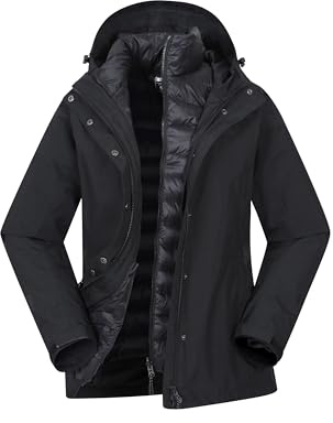 Mountain Warehouse Alaskan Womens 3 in 1 Short Jacket - IsoDry, Waterproof 10,000Mm & Breathable Coat with Taped Seams - Best for Autumn Winter, Outdoors & Wet Weather Jet Black Women's Size 14