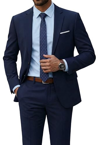 YND Men's 2 Piece Suit with Tie, Slim Fit Solid COLOR Jacket and Pants Set
