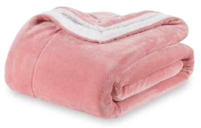 Berkshire Blanket-Sherpa Fleece Blanket, Warm and Soft Loftmink Reversible Blanket for Bed, Sofa and Travel, Frosty Mauve, 90 in x 90 in
