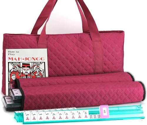 American Mahjong Set 166 White Engraved Tiles Burgundy Quilted Carrying Bag