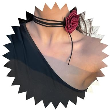 Allereya Vintage Geschichtet Samt Choker Halskette Rote Blume Choker Halskette Flanell Blume Halskette Boho Leder Halskette Schmuck Für Frauen Und Mädchen (rot)