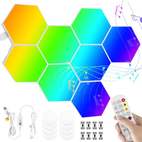 Jokapy 8 Stück LED Panel Hexagon Wandleuchte, LED Wandpanel, Gaming Sync mit Musik, Smart RGB Ambiance Light, Gaming Setup Neon Deco Wandleuchten für Wohnzimmer, Schlafzimmer und Spielzimmer (8 Stück)