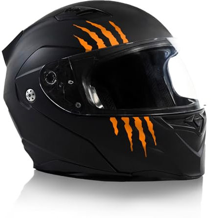Finest Folia Kratzer Helm Aufkleber 2er Set 7,5x7,5cm Monster Sticker Kralle Deko für Motorrad Helm Auto Motorradhelm Kratzspuren selbstklebend wasserfest K173 (Neon Orange)