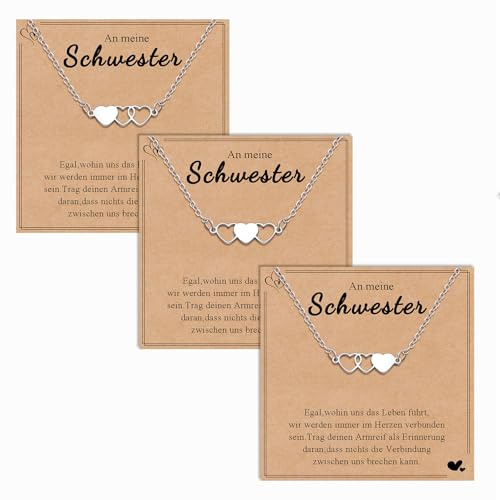 CheersLife 2/3 Stück Schwester Halsketten Freundschaft Langdistanz Passende | Aushöhlen Herz Halskette Sonne Mond Halskette Geburtstag Geschenk für Schwester Bester Freund Weihnachten X Geschenk