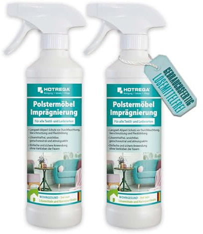HOTREGA Polstermöbel Imprägnierung 500ml, Fleckschutz, Textil, Leder Abperlschutz, Menge:2
