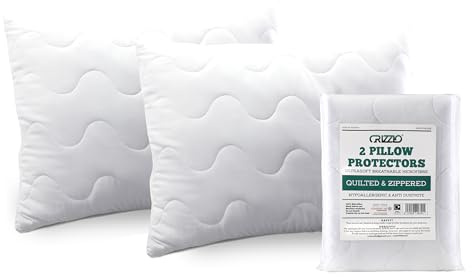 Crizzio® Paquete de 4 protectores de almohada acolchados con cremallera, hipoalergénicos, con cremallera, a prueba de ácaros, transpirables y silenciosos, 100% microfibra, estándar del Reino Unido, 50