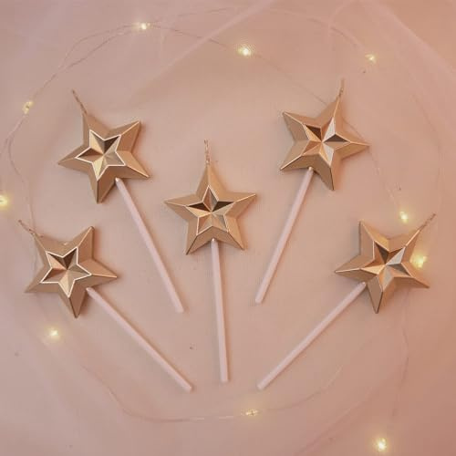 Dzxin Sternform Geburtstagskerzen, 6 Pcs Geburtstagskerze Für Torte, Metallic Sternform Kuchenkerzen für Dekorative Geburtstagstorte, Hochzeit Party (Champagner Gold)