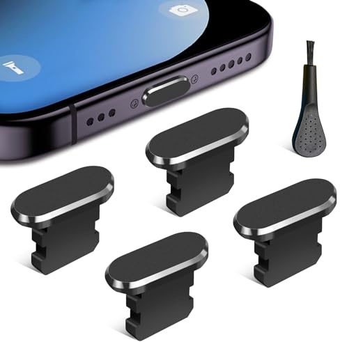 Limvory dammplugg – 4-pack laddningsport skyddskåpa med rengöringsborste för iPhone 14 Pro Max, 13, 12, 11, AirPods, iPad och alla Lightning-portenheter