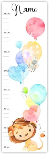 Farbklecks-Collection Kinder Messlatte Ballon Löwe 70-140 cm personalisierbar mit Namen, Messleiste, Kinderzimmer, Holzmesslatte (Weisser Hintergrund)