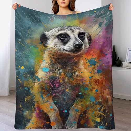 PAZZK Erdmännchen Decke, Flannel Tagesdecke Couchdecke Sesseldecke Wohndecke Vier Jahreszeiten Decke Kuscheldecke Sofadecke Mit Muster, （130×150cm）